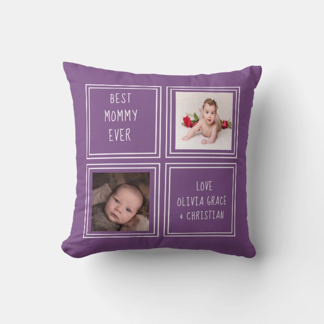 One of a Kind Two Photo Template Personalized Throw Pillow (Front)