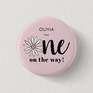 One on The Way Floral Modern Baby Shower 1 Inch Round Button