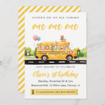 One one one School Bus 1st Birthday Invitation