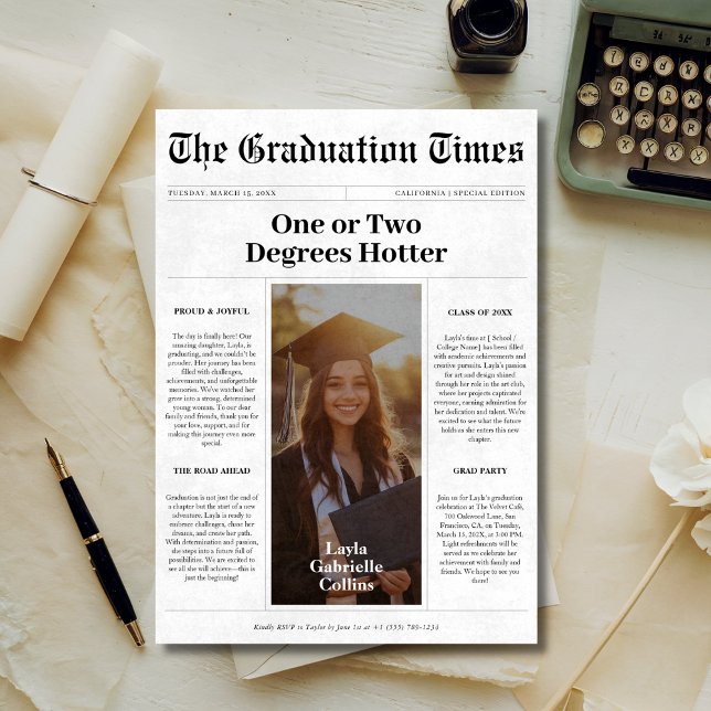 One or Two Degrees Hotter Graduation Newspaper Invitation (Creator Uploaded)