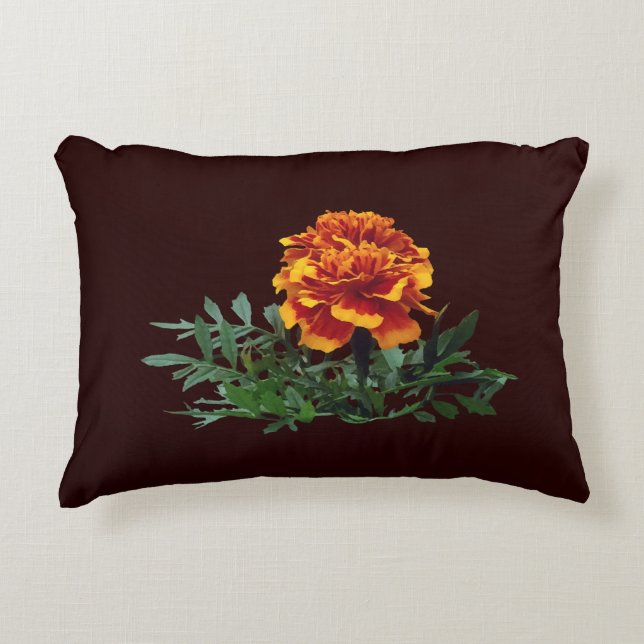 One Orange Marigold with Yellow Tips Accent Pillow (Front)
