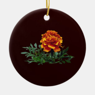 One Orange Marigold with Yellow Tips Ceramic Ornament