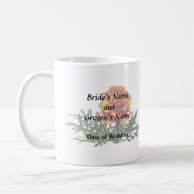 One Orange Marigold with Yellow Tips Coffee Mug (Left)