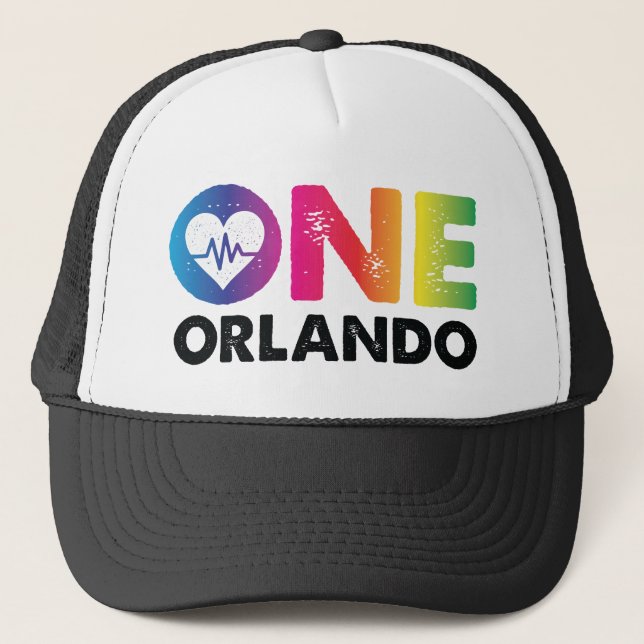 One Orlando One Pulse Rainbow Heart Trucker Hat (Front)