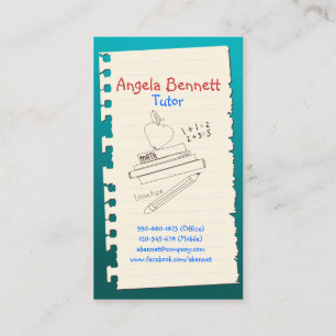 One Page Doodle Tutor Turquoise Business Card