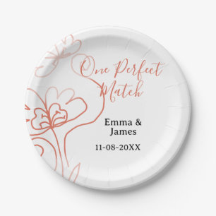 One Perfect match terracotta wedding couple name f Paper Plate