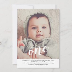 One Photo 1st First Birthday Party Invitation