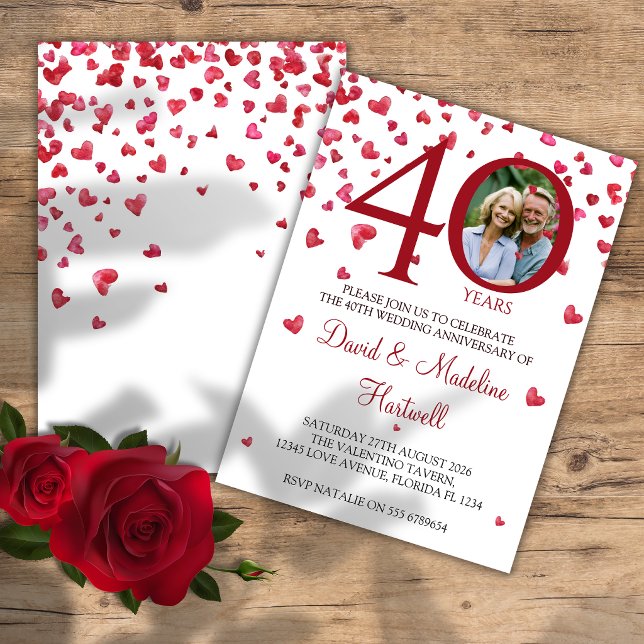 One Photo 40th Wedding Anniversary Invitation (Creator Uploaded)