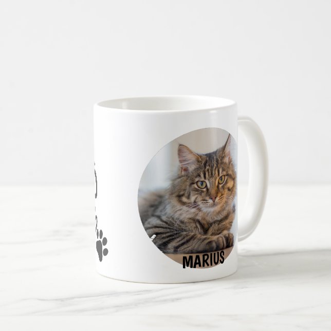 One Photo Best Cat Dad Ever Pet Paw Prints Coffee Mug (Front Right)