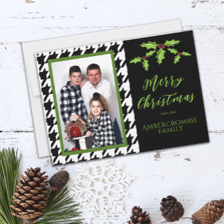 One Photo Black and White Houndstooth Holiday Card
