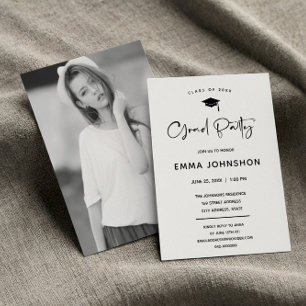 One Photo Black & White Graduation Party Invitation