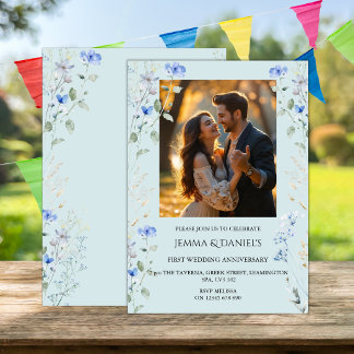 One Photo Floral 1st Wedding Anniversary Invitation