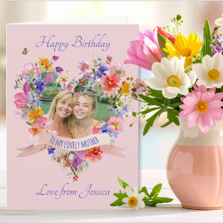 One Photo Floral Birthday Card