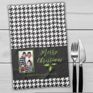 One Photo Holiday Black and White Houndstooth Kitchen Towel