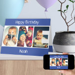 ONE Photo Letters Blue Boys 1st Birthday Card<br><div class="desc">1st birthday card personalized for a little boy with 3 of your favourite photos in the shape of the word ONE. The photo template is set up for you to add your pictures which are displayed in portrait format, using 1 photo for each letter. You can also customize the front...</div>