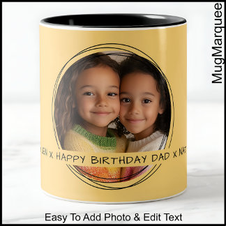 One Photo Message For Dad Birthday Yellow C65 Two-Tone Coffee Mug