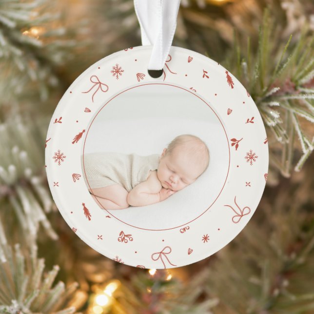 One Photo Our First Christmas Minimalist Custom  Ornament (Tree)