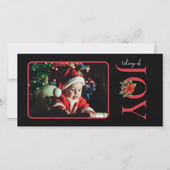 ONE PHOTO RED JOY / POINSETTIA HOLIDAY CARD (Front)