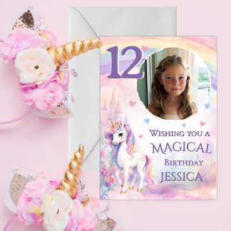 One Photo Unicorn 12th Birthday Card