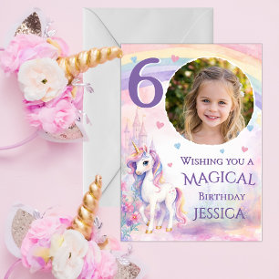 One Photo Unicorn 6th Birthday Card