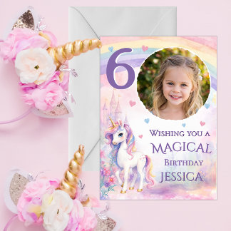 One Photo Unicorn 6th Birthday Card