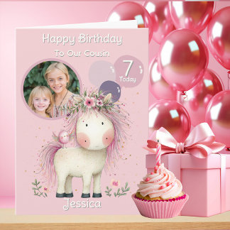 One Photo Whimsical Horse Age Birthday Card