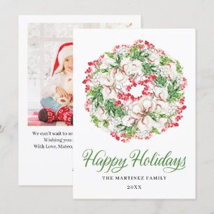 ONE PHOTO White Floral Christmas Wreath 2022 Holiday Card