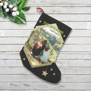 One-photo With Golden Frame And Stars Small Christmas Stocking