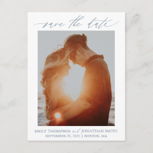 One Picture Save The Date Postcard in Dusty Blue