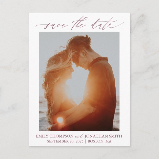 One Picture Save The Date Postcard in Dusty Rose (Front)