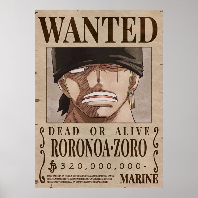 One piece  Zoro Wanted Poster (Front)
