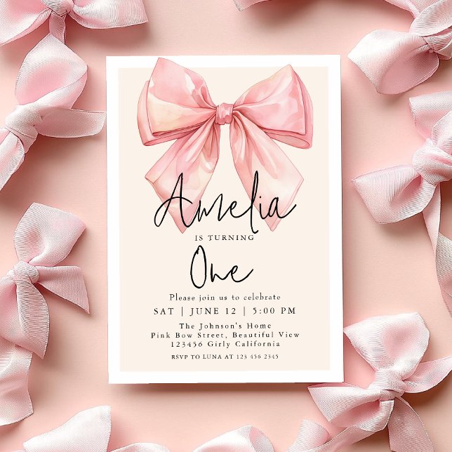 One Pink Bow Coquette First Birthday Invitation (Creator Uploaded)
