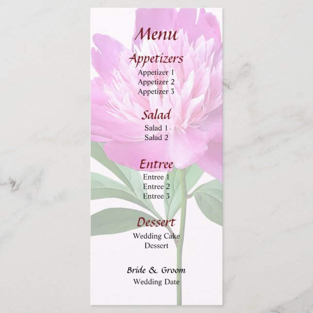 One Pink Peony Wedding Menu (Front)