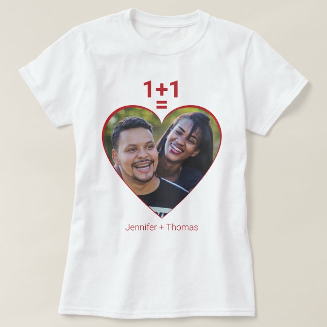 One Plus One Equals Love, Red Heart Personal Image T-Shirt (Design Front)