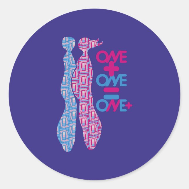 ONE PLUS ONE EQUALS ONE MORE BY MASANSER CLASSIC ROUND STICKER (Front)