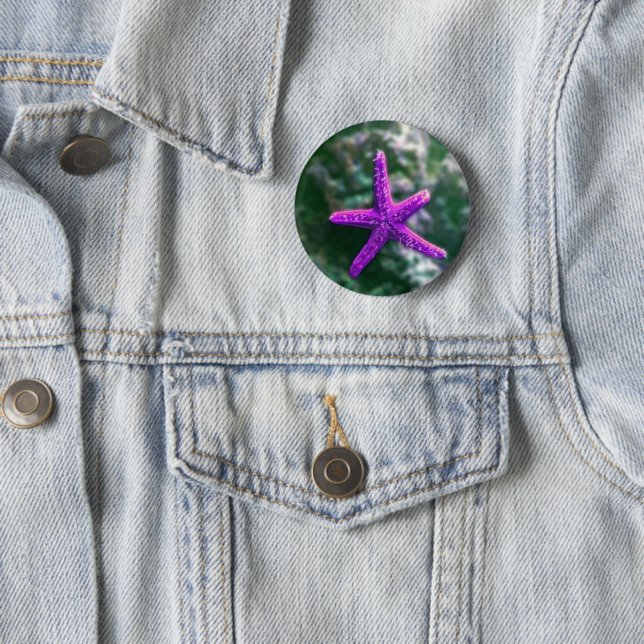 One Purple Starfish 2 Inch Round Button (In Situ)
