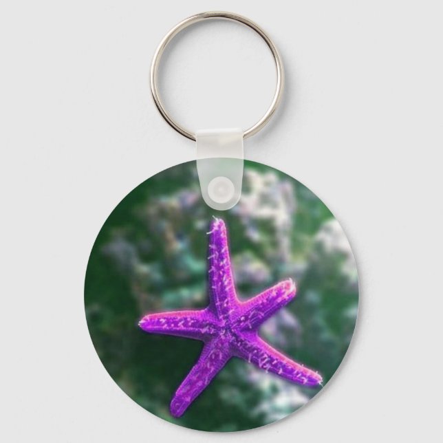 One Purple Starfish Rocky Beach Keychain (Front)