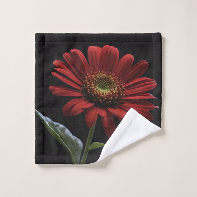 One Red Daisy On Black Left Side,  Wash Cloth (Wash Cloth)