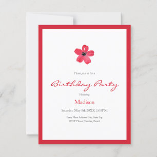 One Red Five Petal Watercolor Flower Invitation