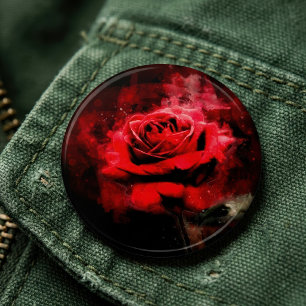 One Red Rose Watercolor on Black Background 6 Inch Round Button