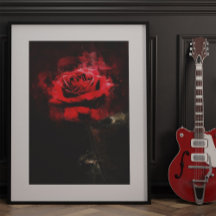 One Red Rose Watercolor on Black Background