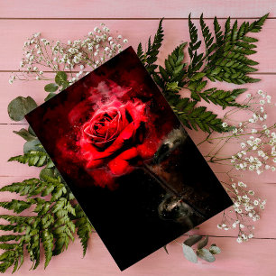 One Red Rose Watercolor on Black Background Postcard