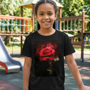 One Red Rose Watercolor on Black Background T-Shirt