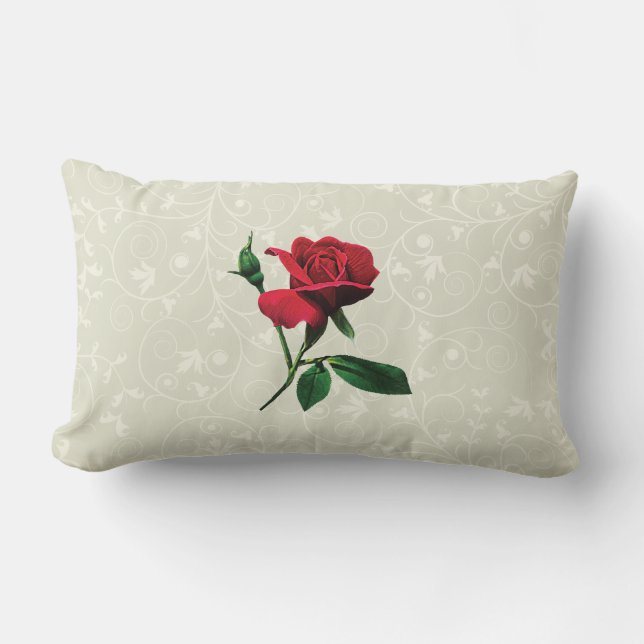 One Red Rosebud Lumbar Pillow (Front)