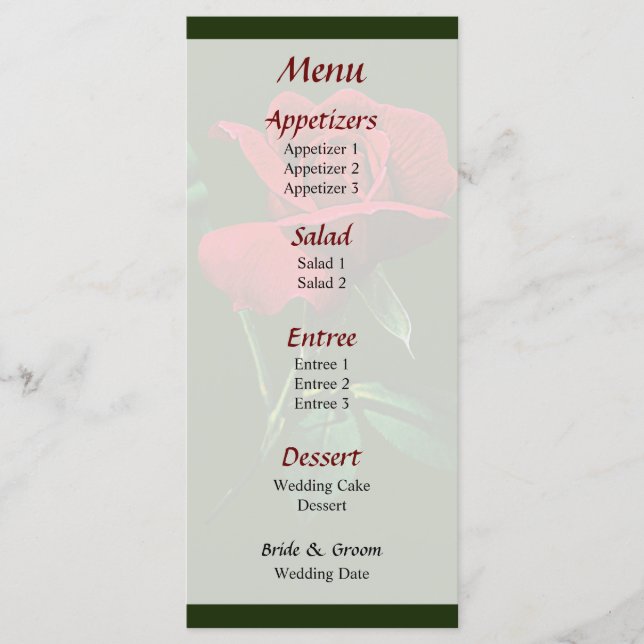 One Red Rosebud Menu... Menu (Front)
