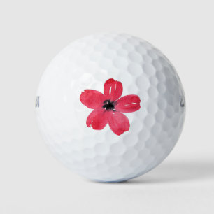 One Red Watercolor Five Petal Flower Golf Balls