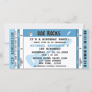ONE ROCKS BLUE CONCERT TICKET BIRTHDAY INVITATION