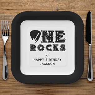 One Rocks Guitar Pick 1st Birthday Party Paper Plate