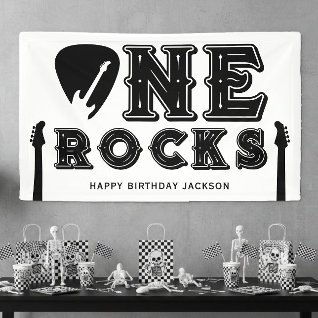 One Rocks Guitar Pick 1st Birthday Party White Banner (Creator Uploaded)