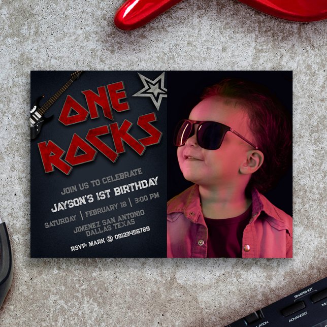 One Rocks with Picture -  1st Birthday  Invitation (One Rocks with Picture - 1st Birthday Invitation)